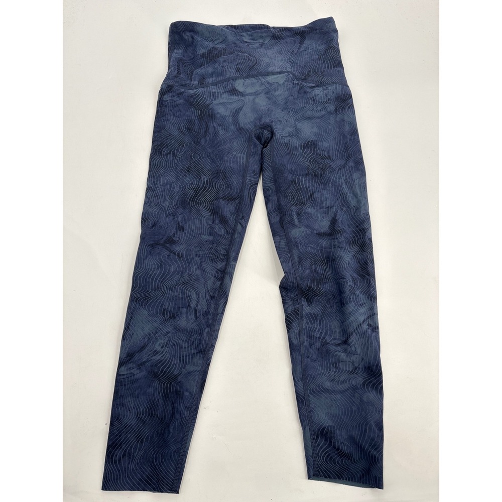 Spanx Booty Boost Active Leggings Navy Blue Wave Print High Waist Large 7/8 - Picture 2 of 6
